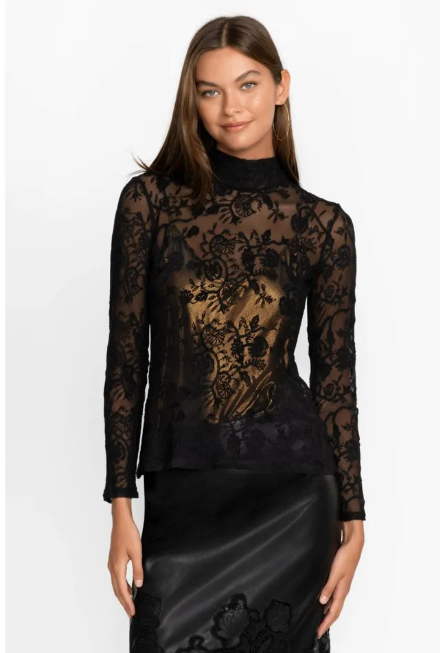 Women Johnny Was Tops Dina Mesh Tee Black