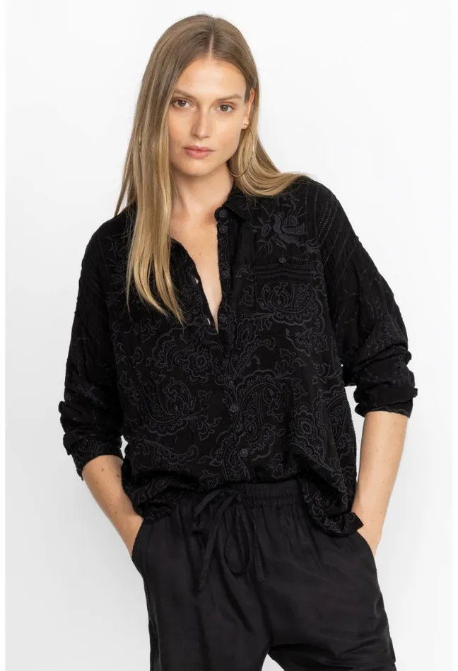 Women Johnny Was Tops Goddess Button Down Black