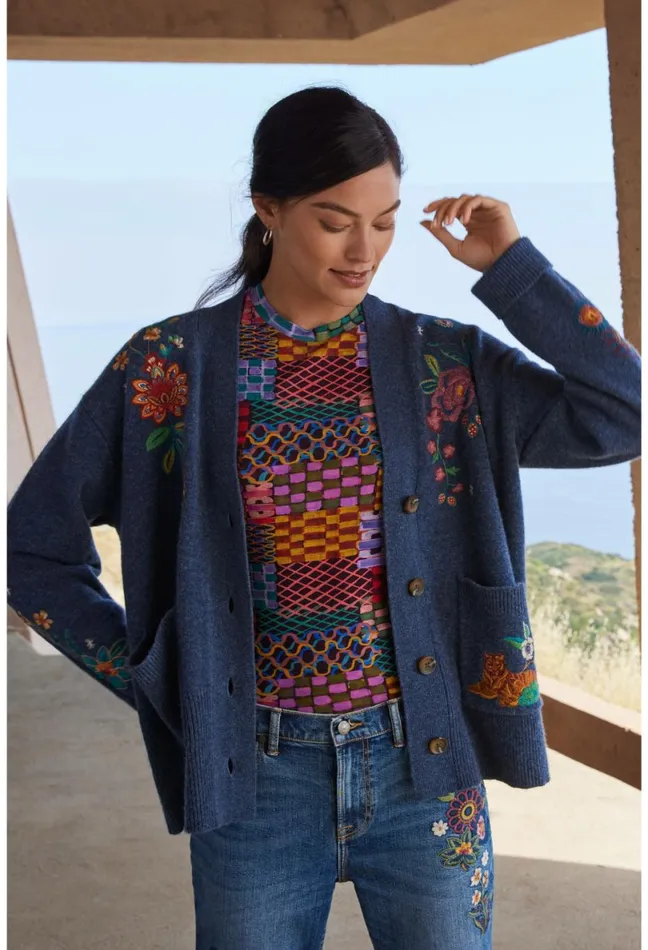 Women Johnny Was Tops Griffin Cardigan Blue