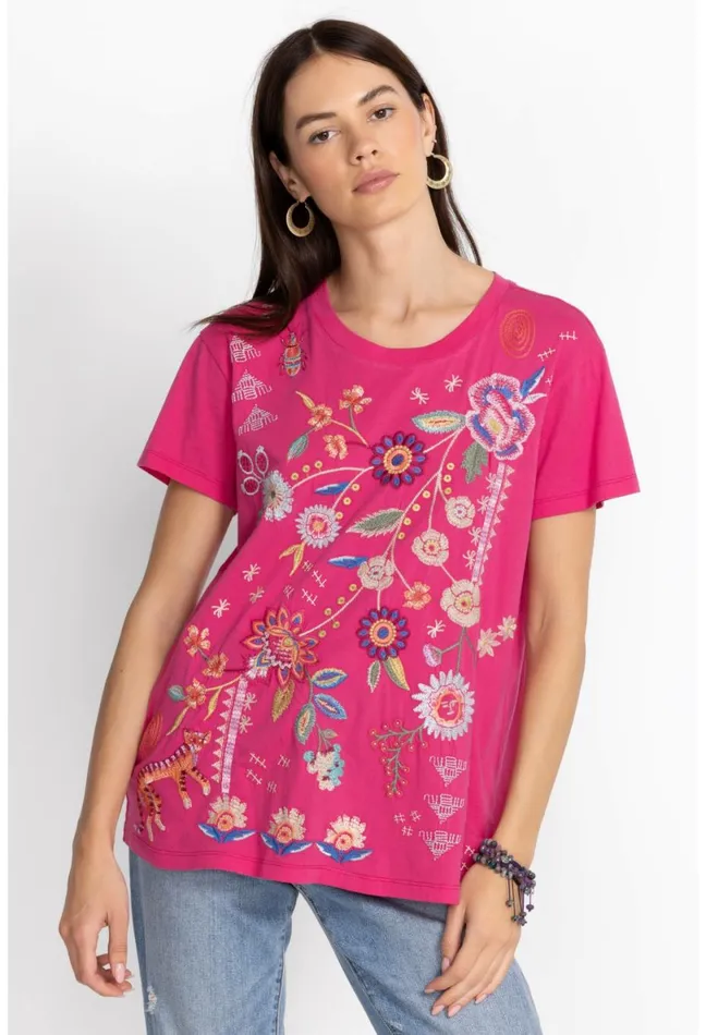 Women Johnny Was Tops Griffin Easy Fit Tee Flamingo Pink