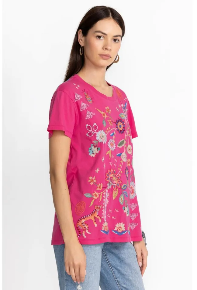Women Johnny Was Tops Griffin Easy Fit Tee Flamingo Pink