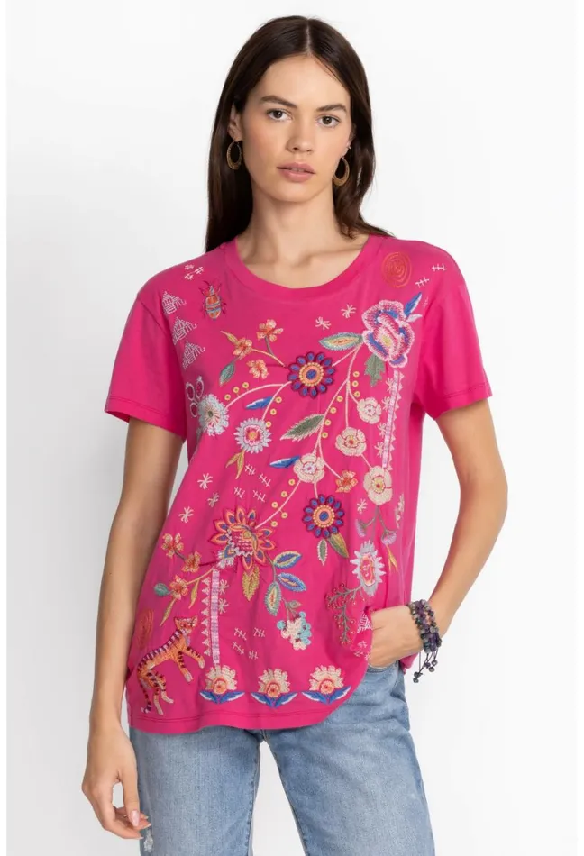 Women Johnny Was Tops Griffin Easy Fit Tee Flamingo Pink