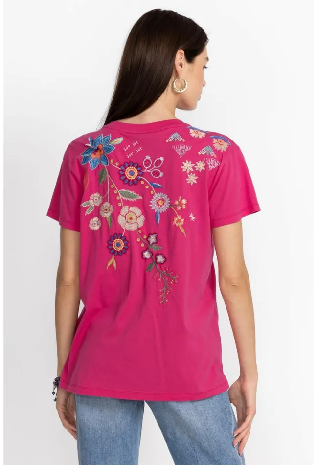 Women Johnny Was Tops Griffin Easy Fit Tee Flamingo Pink