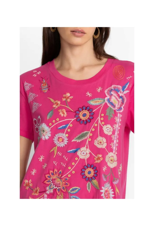 Women Johnny Was Tops Griffin Easy Fit Tee Flamingo Pink