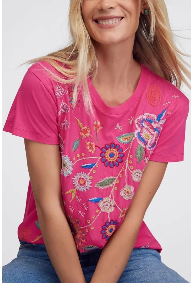 Women Johnny Was Tops Griffin Easy Fit Tee Flamingo Pink