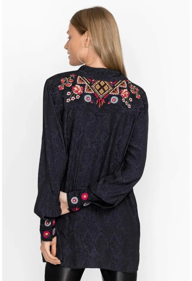 Women Johnny Was Tops Lilith High Slit Tunic Black