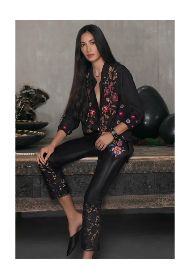 Women Johnny Was Tops Lilith High Slit Tunic Black