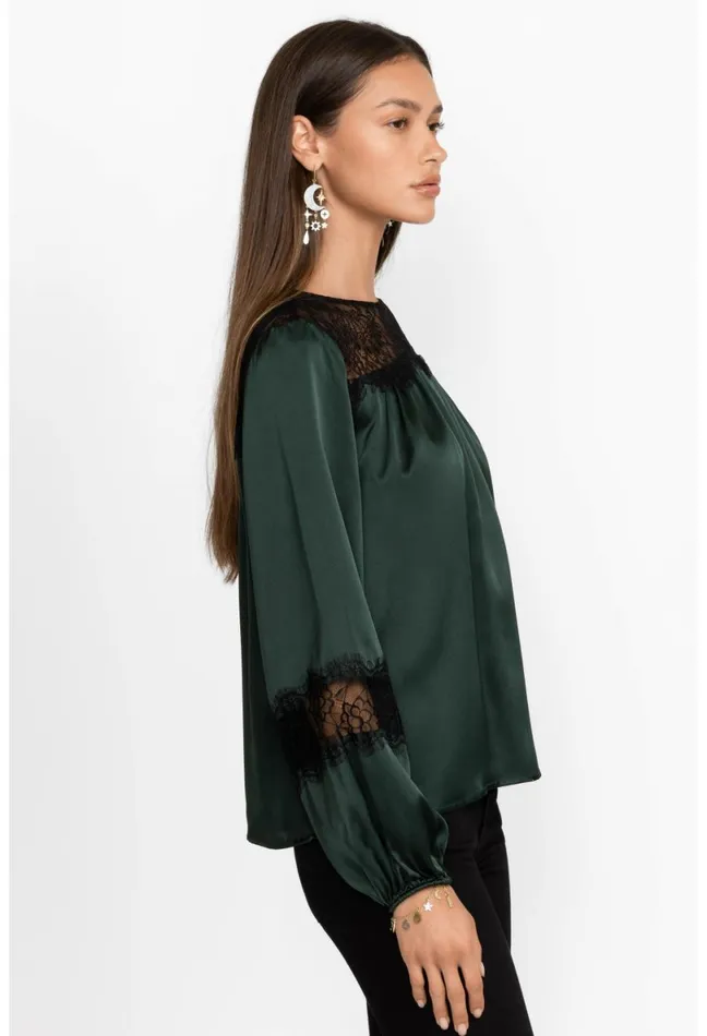 Women Johnny Was Tops Midnight Silk Blouse Emerald Green