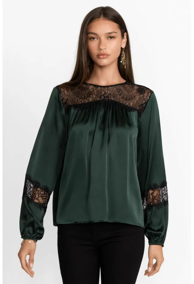 Women Johnny Was Tops Midnight Silk Blouse Emerald Green