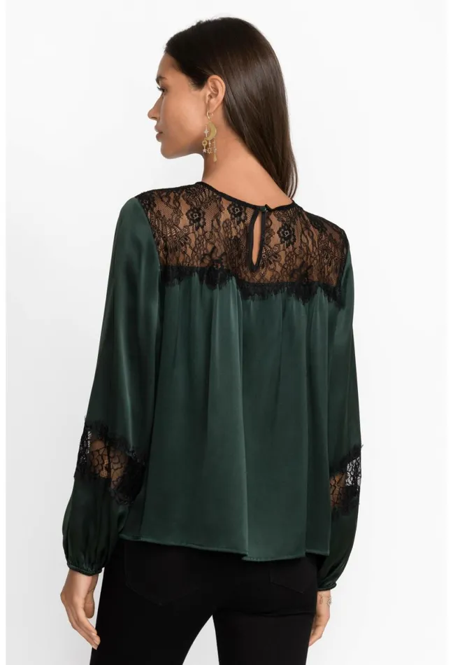 Women Johnny Was Tops Midnight Silk Blouse Emerald Green