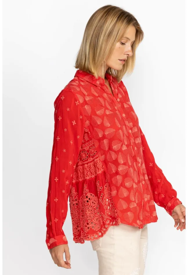 Women Johnny Was Tops Pine Desi Blouse Mars Red