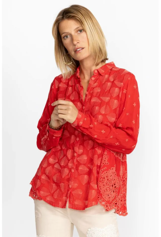 Women Johnny Was Tops Pine Desi Blouse Mars Red