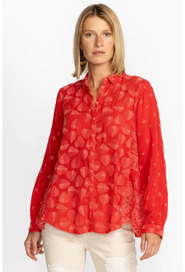 Women Johnny Was Tops Pine Desi Blouse Mars Red