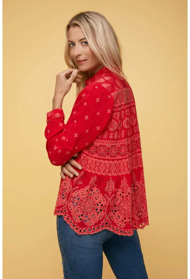 Women Johnny Was Tops Pine Desi Blouse Mars Red