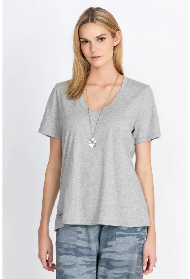 Women Johnny Was Tops SS VNeck Layering Tee Heather Grey
