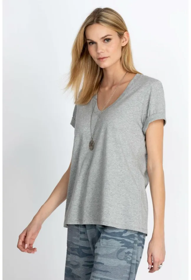 Women Johnny Was Tops SS VNeck Layering Tee Heather Grey