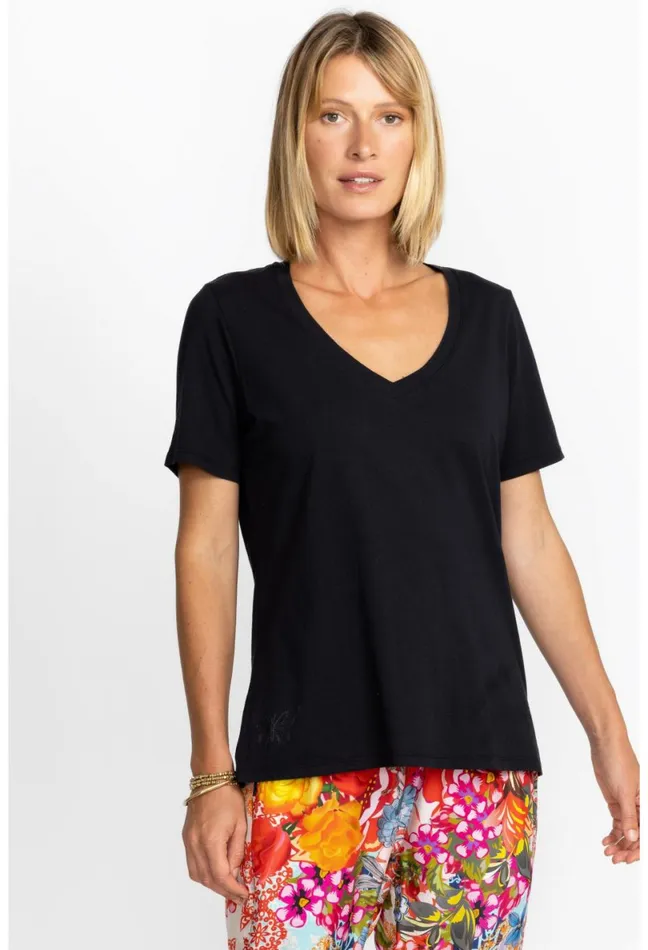 Women Johnny Was Tops Short Sleeve VNeck Layering Tee Black