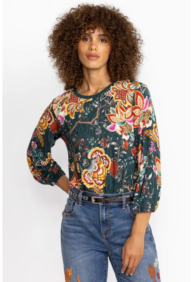 Women Johnny Was Tops The Janie Favorite Puff Sleeve Knit Tee Orizaba