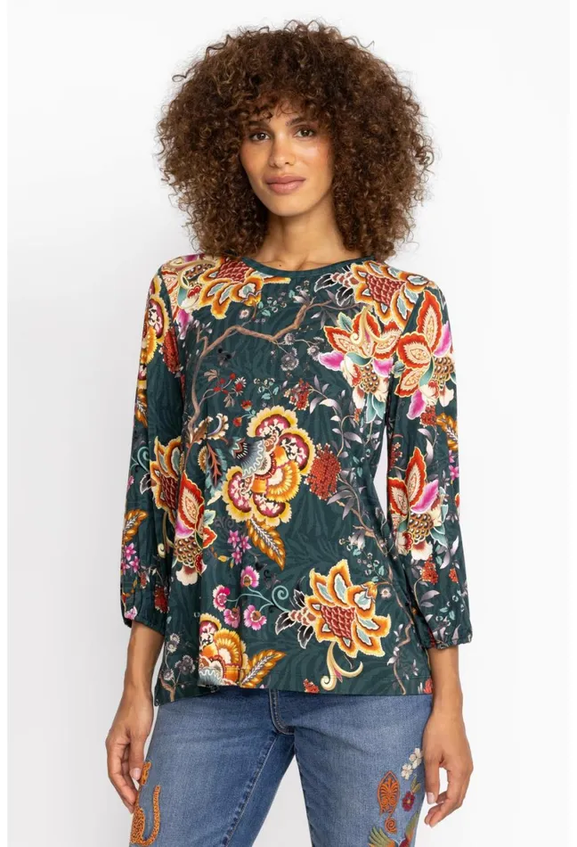 Women Johnny Was Tops The Janie Favorite Puff Sleeve Knit Tee Orizaba