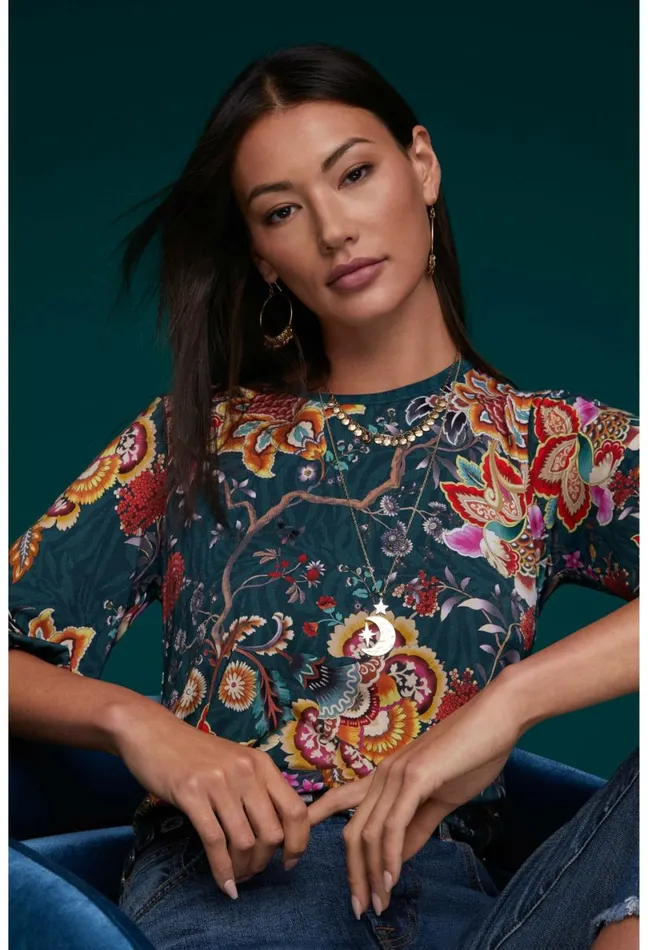 Women Johnny Was Tops The Janie Favorite Puff Sleeve Knit Tee Orizaba
