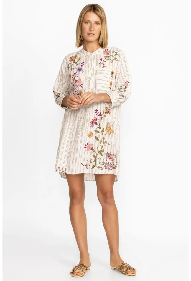 Women Johnny Was Tops Toni Smocked Cuff Tunic Stripe