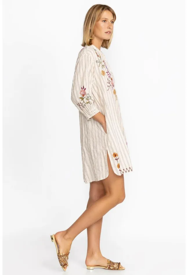 Women Johnny Was Tops Toni Smocked Cuff Tunic Stripe