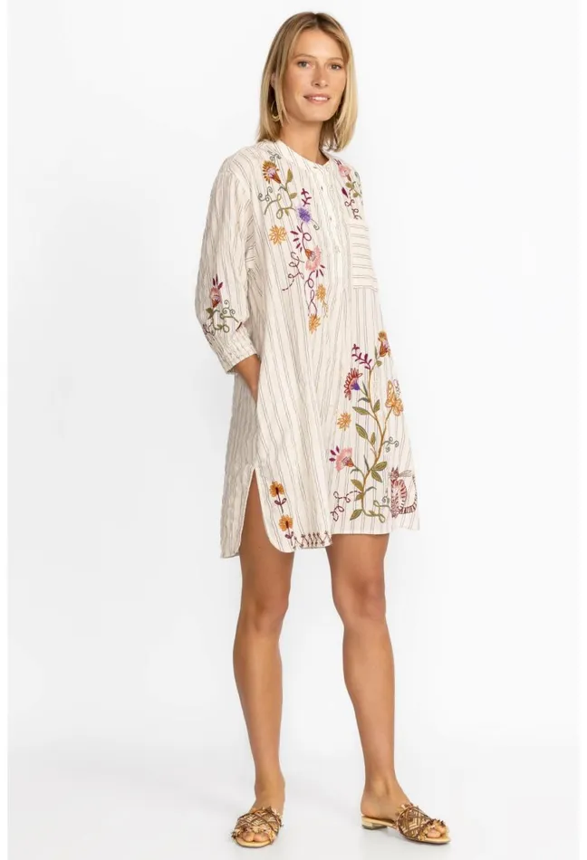 Women Johnny Was Tops Toni Smocked Cuff Tunic Stripe