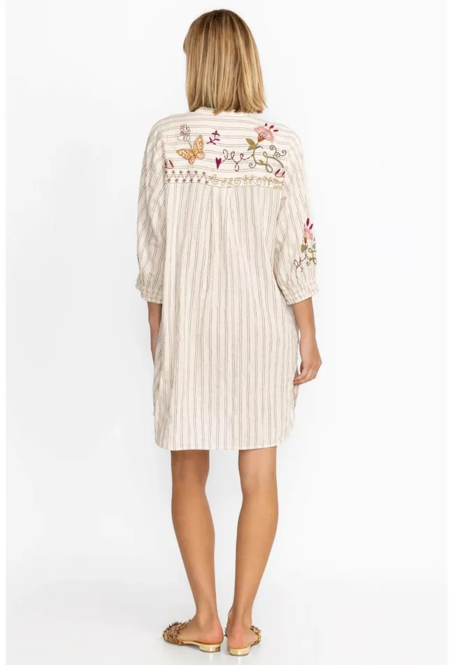Women Johnny Was Tops Toni Smocked Cuff Tunic Stripe