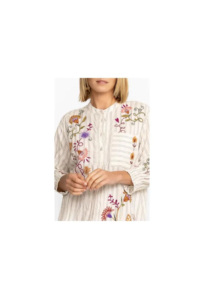 Women Johnny Was Tops Toni Smocked Cuff Tunic Stripe