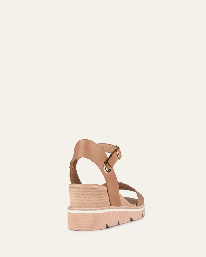 Women jomercer Katie mid heel wedge sandals tan leather MID SANDALS