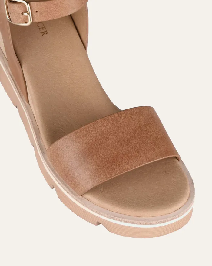 Women jomercer Katie mid heel wedge sandals tan leather MID SANDALS