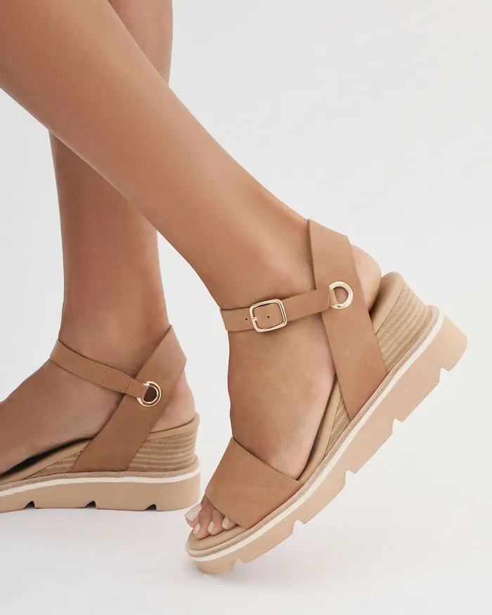 Women jomercer Katie mid heel wedge sandals tan leather MID SANDALS
