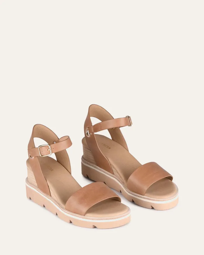 Women jomercer Katie mid heel wedge sandals tan leather MID SANDALS