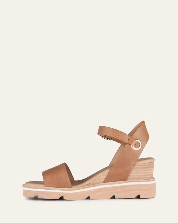 Women jomercer Katie mid heel wedge sandals tan leather MID SANDALS