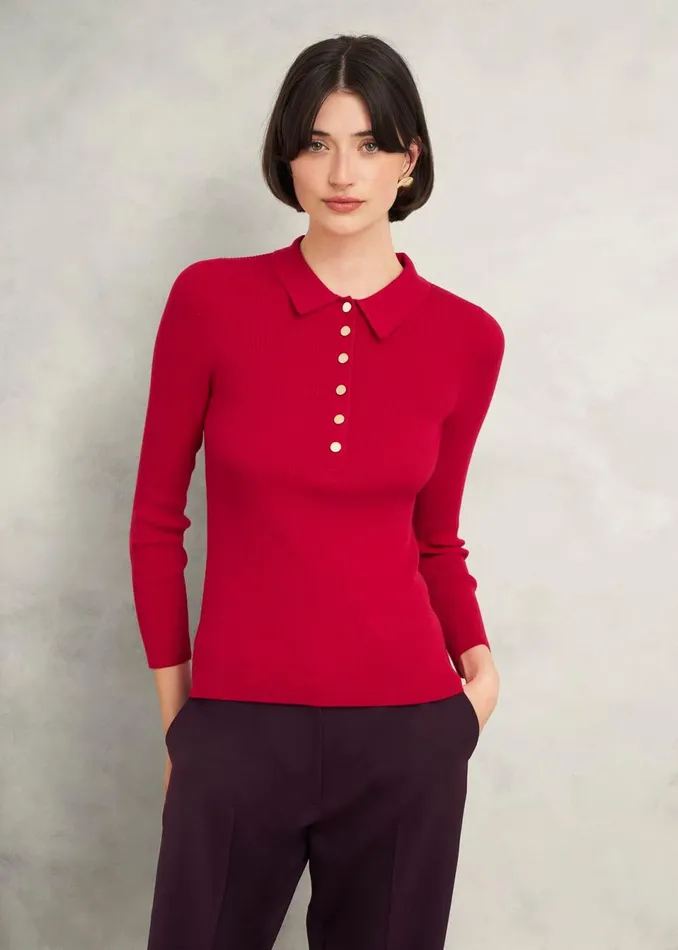 Women Jumpers and Cardigans Hobbs Fara Knitted Shirt Rowan Red