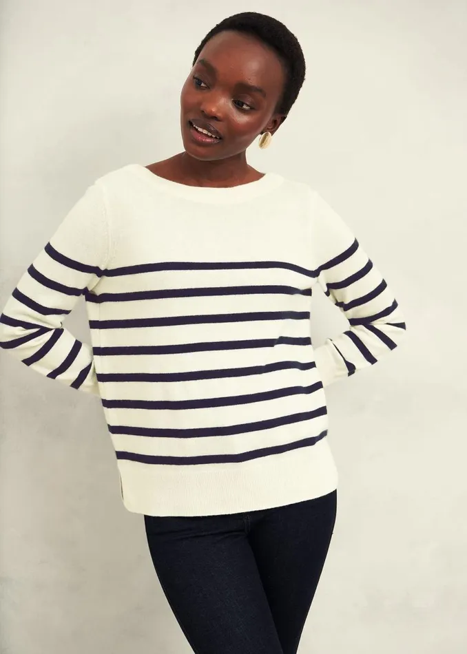 Women Jumpers and Cardigans Hobbs Larina Cashmere Stripe Jumper Ivory Navy