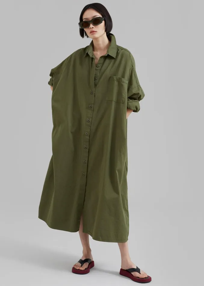 Women Kason Oversized Shirt Dress 8211 Dark Olive The Frankie Shop Dresses