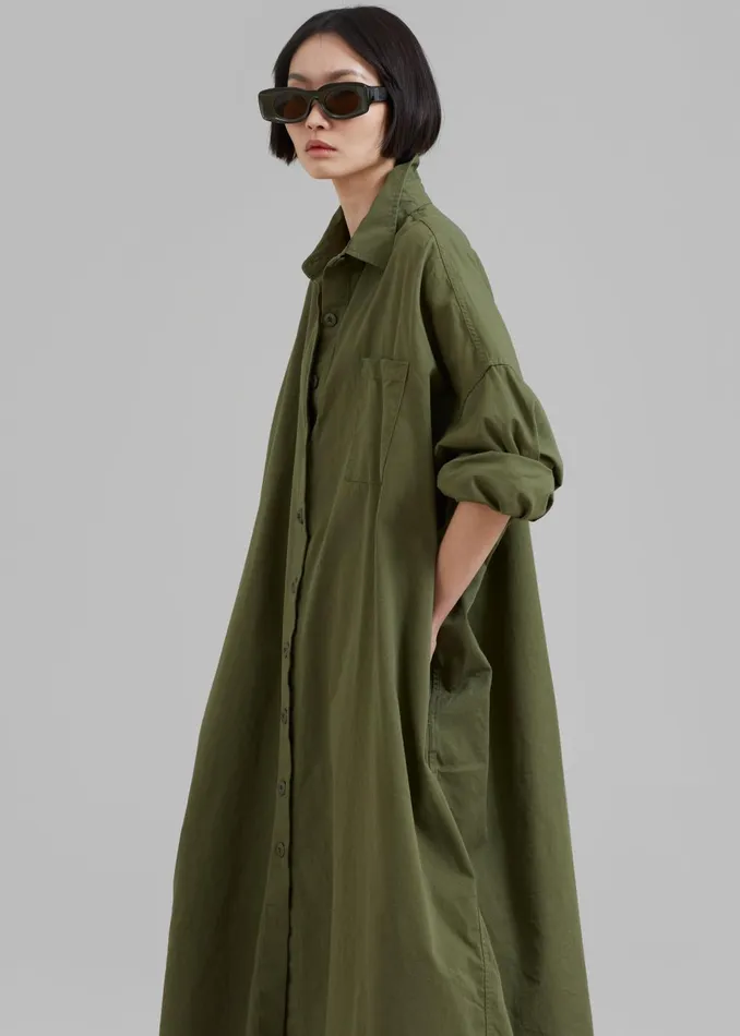 Women Kason Oversized Shirt Dress 8211 Dark Olive The Frankie Shop Dresses