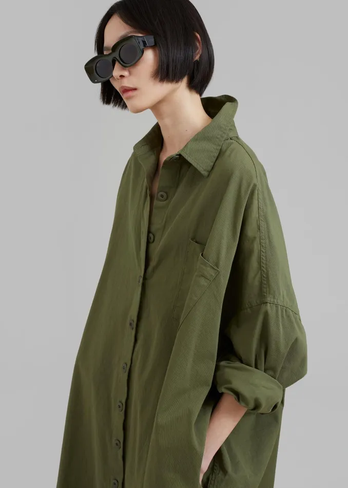 Women Kason Oversized Shirt Dress 8211 Dark Olive The Frankie Shop Dresses