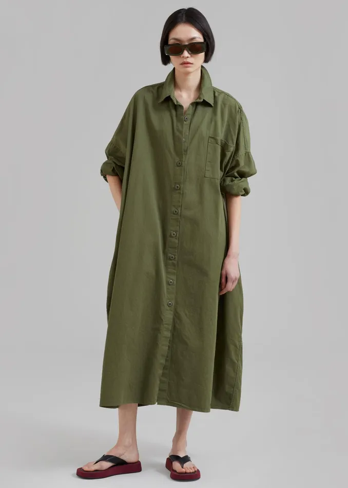 Women Kason Oversized Shirt Dress 8211 Dark Olive The Frankie Shop Dresses
