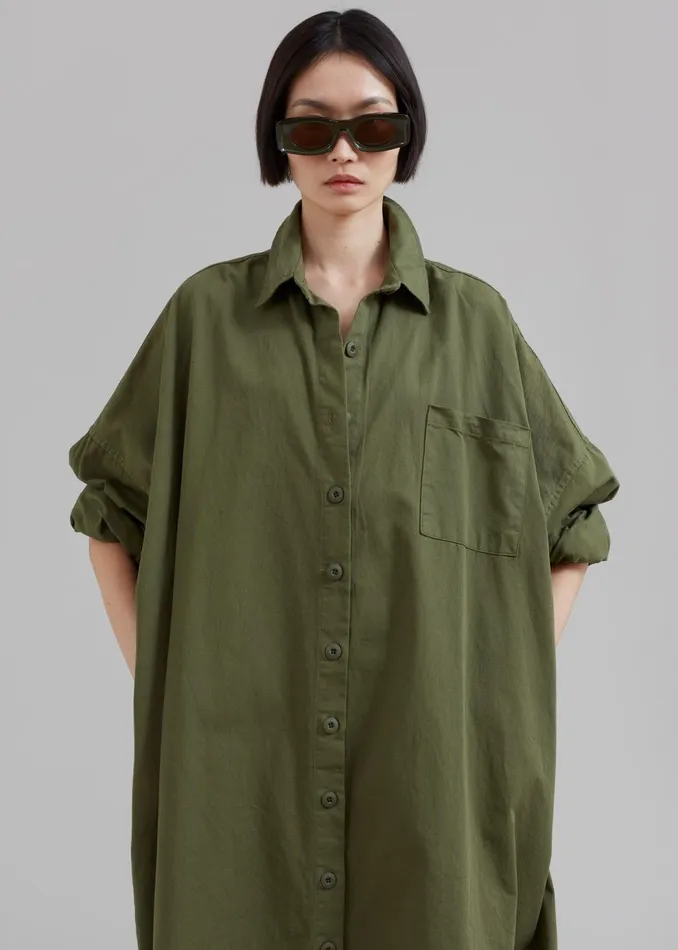 Women Kason Oversized Shirt Dress 8211 Dark Olive The Frankie Shop Dresses