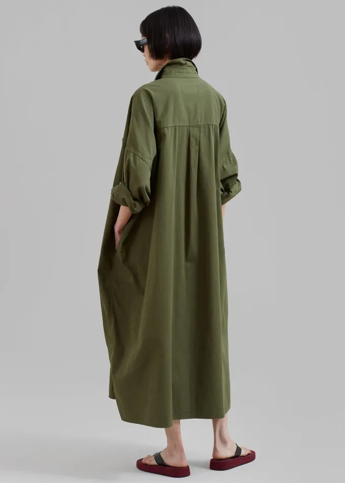 Women Kason Oversized Shirt Dress 8211 Dark Olive The Frankie Shop Dresses
