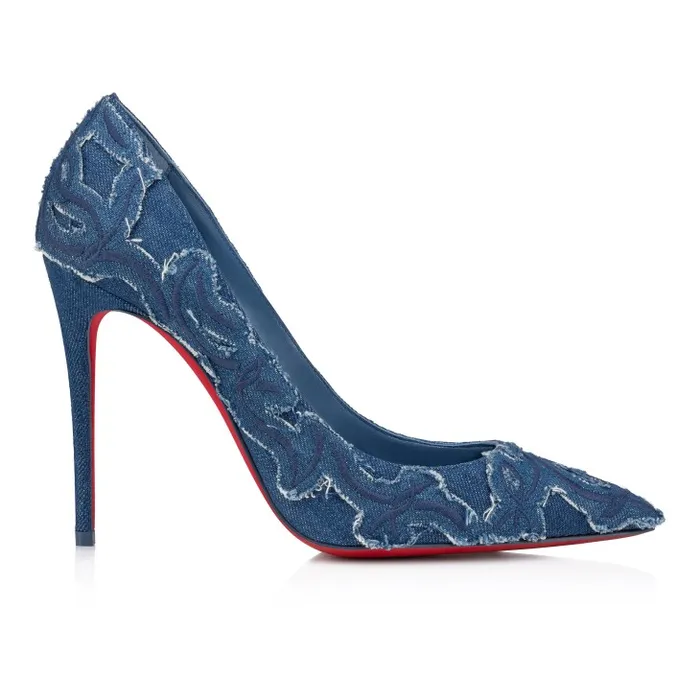 Women Kate Toile Denim Brod 100 Mm Pumps 8211 Denim Embroidered 8211 Denim Christian Louboutin Pumps