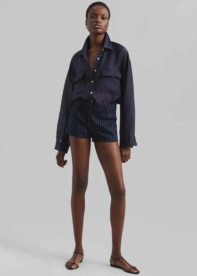 Women Kate Twill Mini Shorts 8211 NavyWhite Pinstripe The Frankie Shop Bottoms