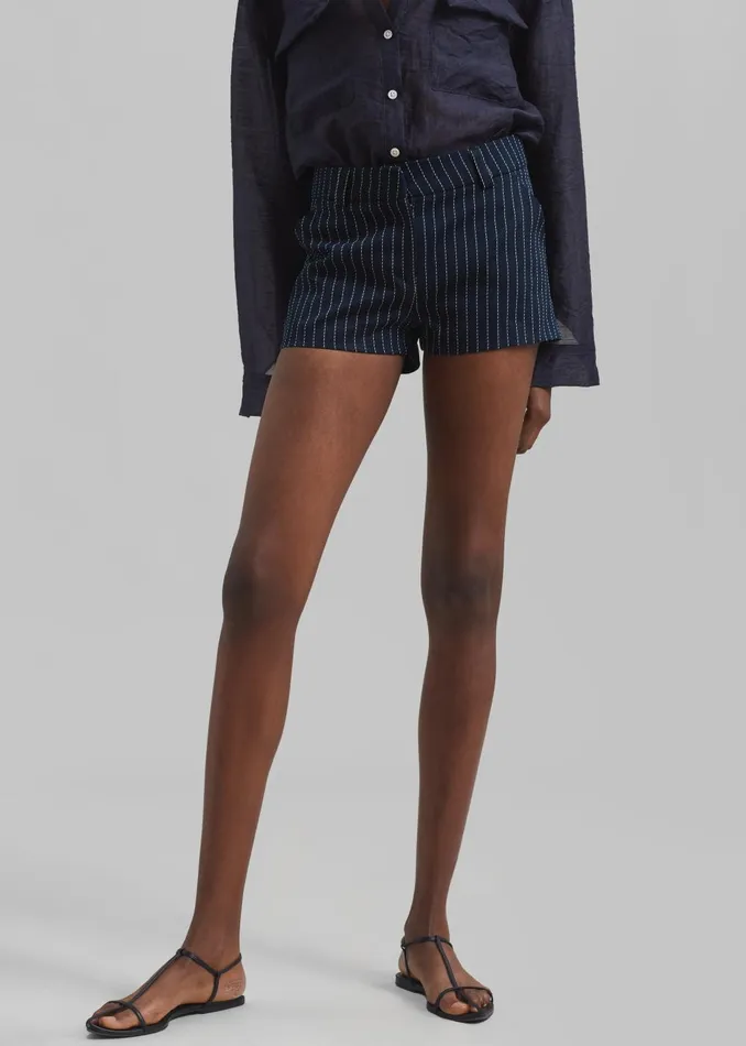 Women Kate Twill Mini Shorts 8211 NavyWhite Pinstripe The Frankie Shop Bottoms