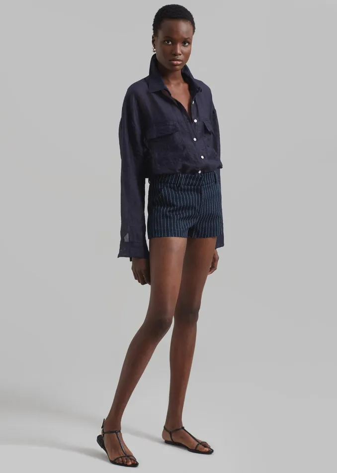 Women Kate Twill Mini Shorts 8211 NavyWhite Pinstripe The Frankie Shop Bottoms