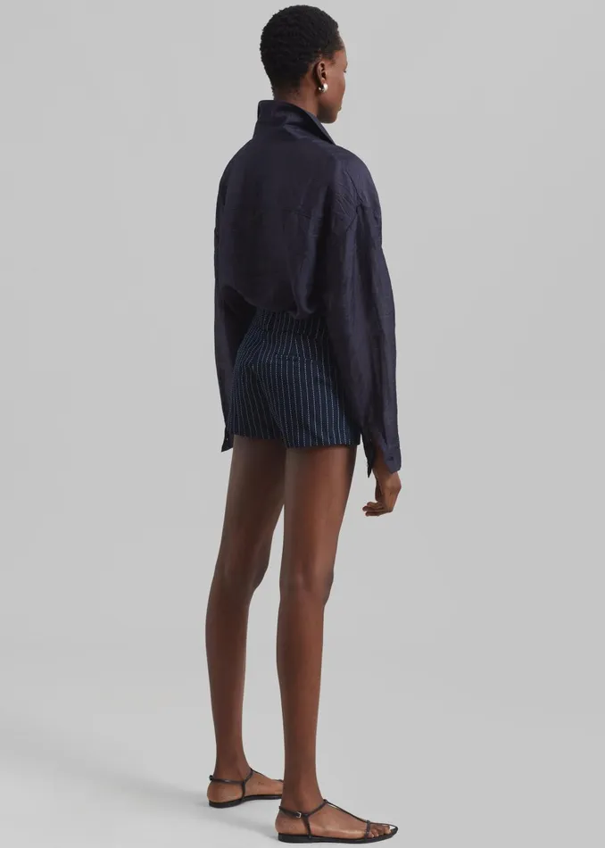 Women Kate Twill Mini Shorts 8211 NavyWhite Pinstripe The Frankie Shop Bottoms