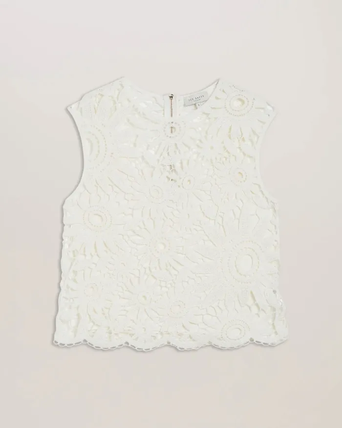 Women KATRNN 8211 Sleeveless Floral Crochet Knit Top Ivory Ted Baker Tops and Blouses