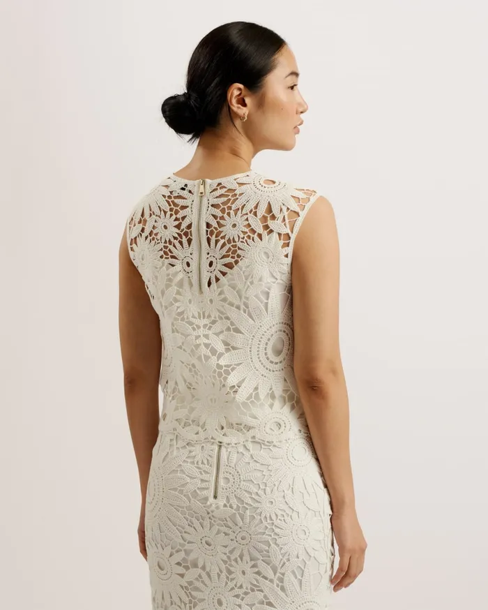 Women KATRNN 8211 Sleeveless Floral Crochet Knit Top Ivory Ted Baker Tops and Blouses