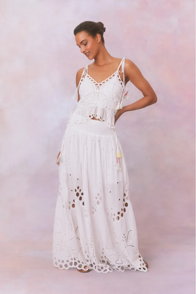 WomenKids Tops LoveShackFancy Biltmore Eyelet Cotton Top Soft White